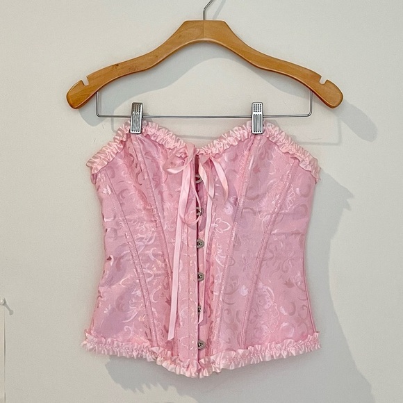 Pink Corset Coquette Romantic Lace Up Soft Girl Top Medium - Picture 1 of 11